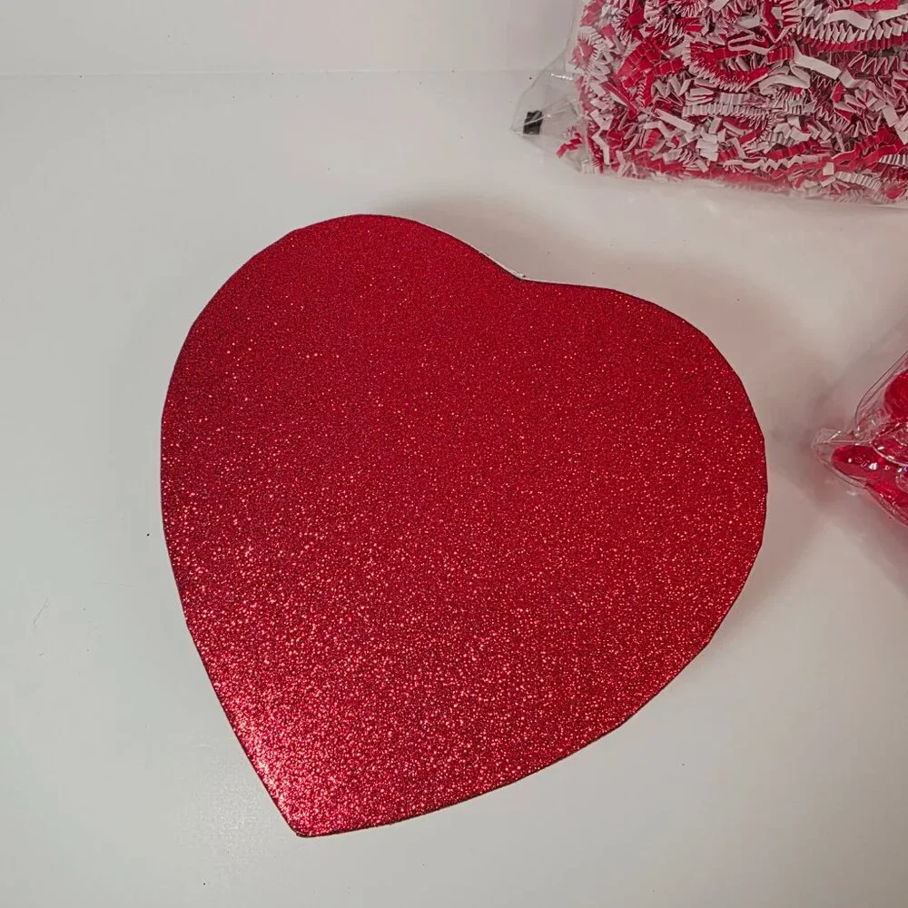 Valentine Heart Gift Box Set w/ Fillers – Glitter Heart Box, Gems & Paper Shred